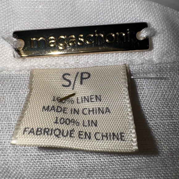 Megachoni White Linen Button Down Shirt Relaxed Fit Roll Tab Sleeve Size S - Picture 5 of 7